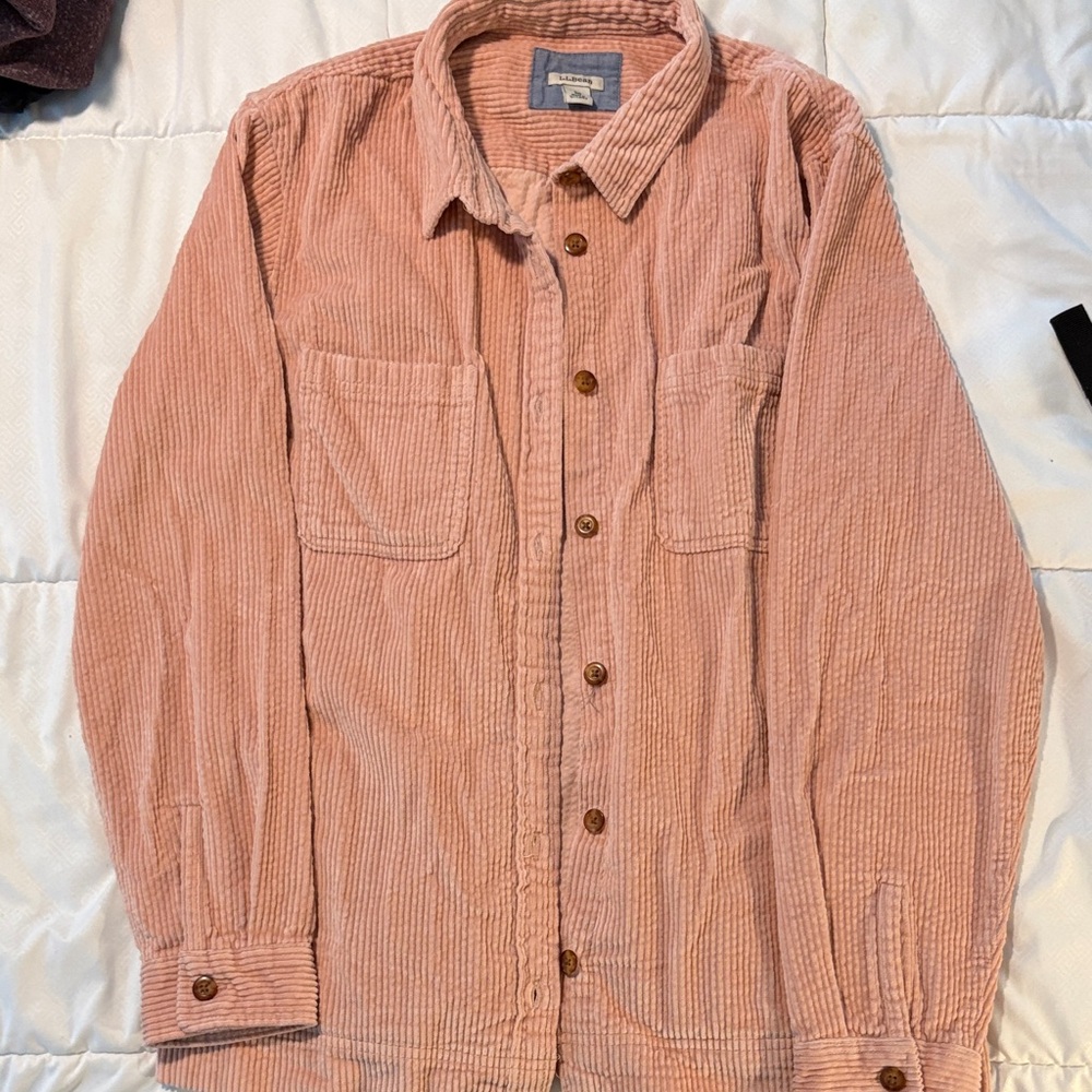 LL Bean Corduroy Button-Up Jacket Shirt - Pink